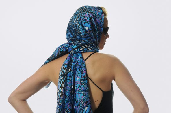 Blue Space Two  Scarf - 2014,
65 x 180 cm,
Satin Silk, Print