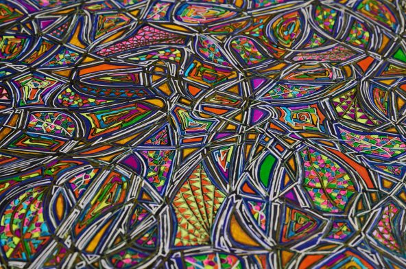 Colorful Field - 2022,
50 H x 70 W,
Colored markers,
paper, drawing