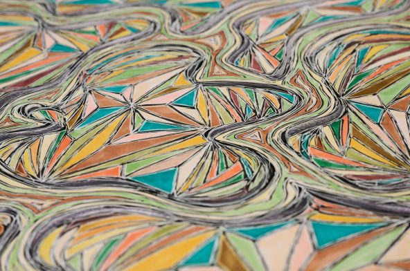 Squares - 2023,
50 H x 70 W
Colored markers,
paper, drawing