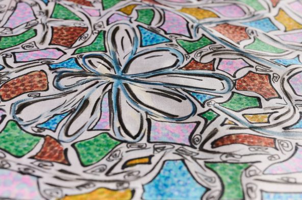 Ng Mui-Silk Road - 2011
50 H x 50 W
Colored markers,
silk, drawing