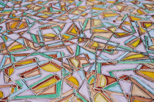 Curves and Edges - 2019,
42 H x 60 W,
Colored markers,
paper, drawing